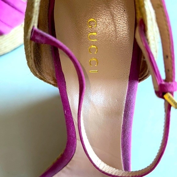 Gucci Ophelia Kid Scamosciato Wedge Espadrilles - Picture 4 of 6